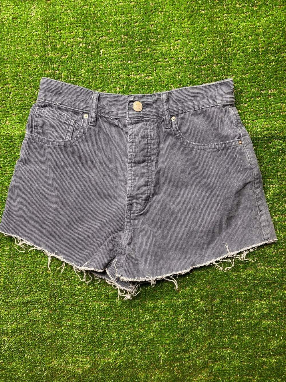 PacSun Gray Corduroy High Rise Cut Off Jean Shorts